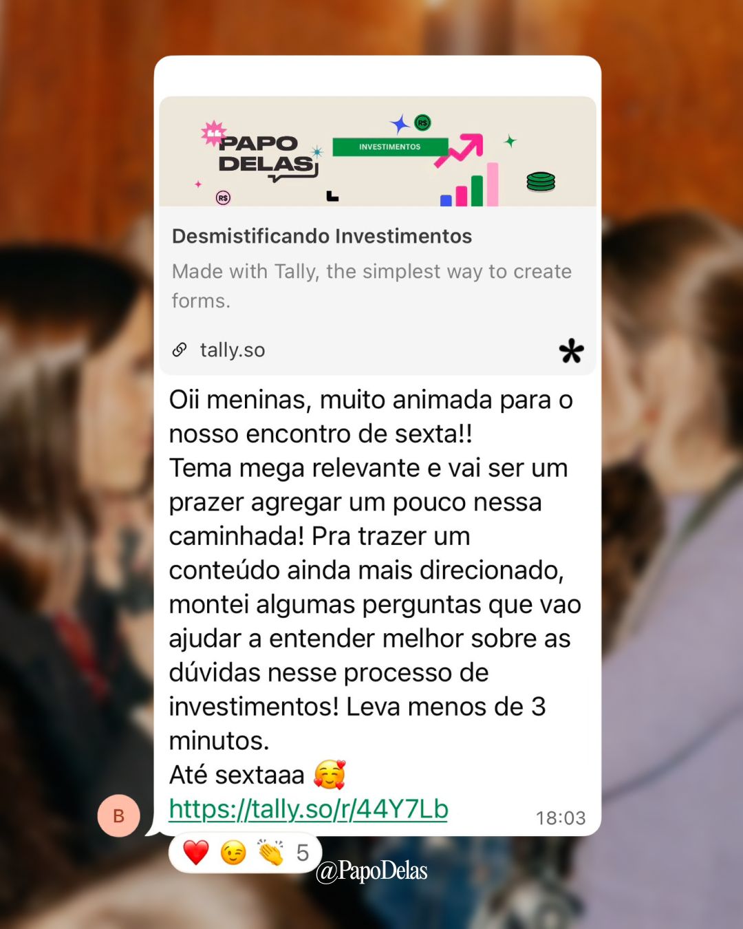 Relato de integrante da comunidade Papo Delas