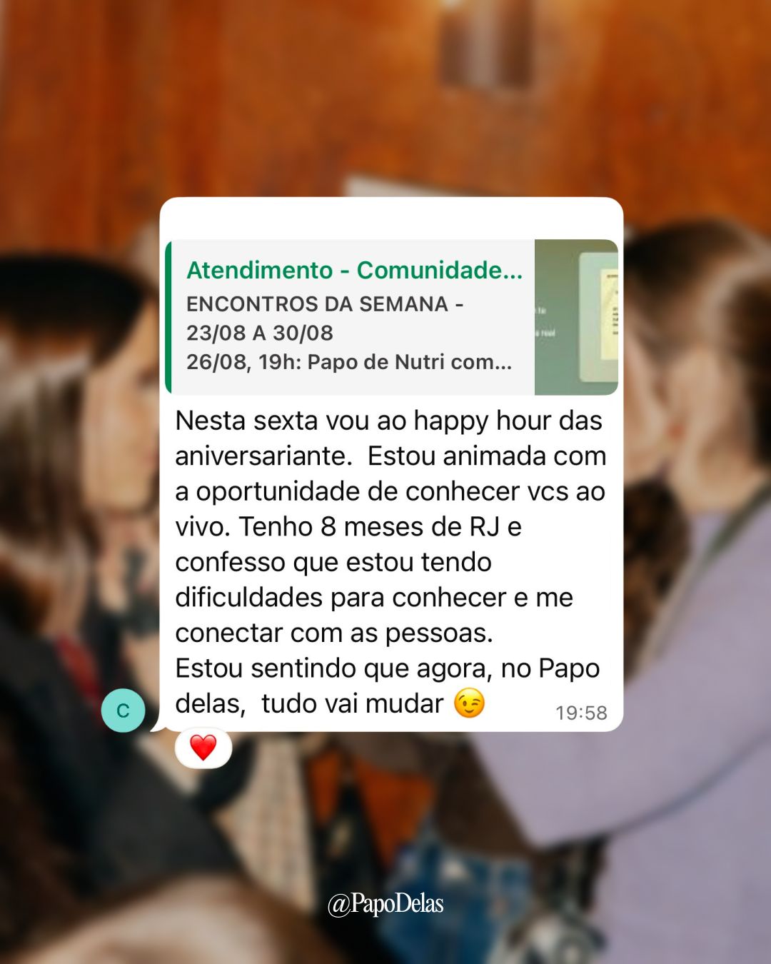 Relato de integrante da comunidade Papo Delas